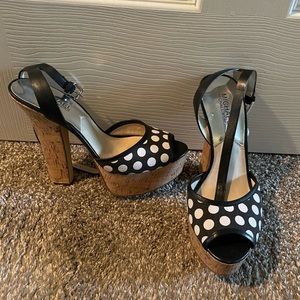 Michael Kors black n white polka dot platform heeled sandal